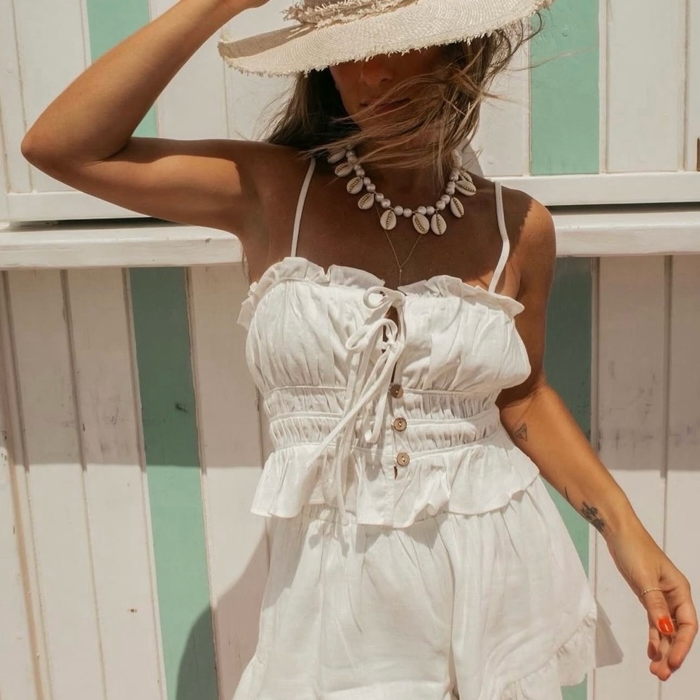 Stitch & Feather White Ruffled Women's Two Piece Set - Picture 5 of 6